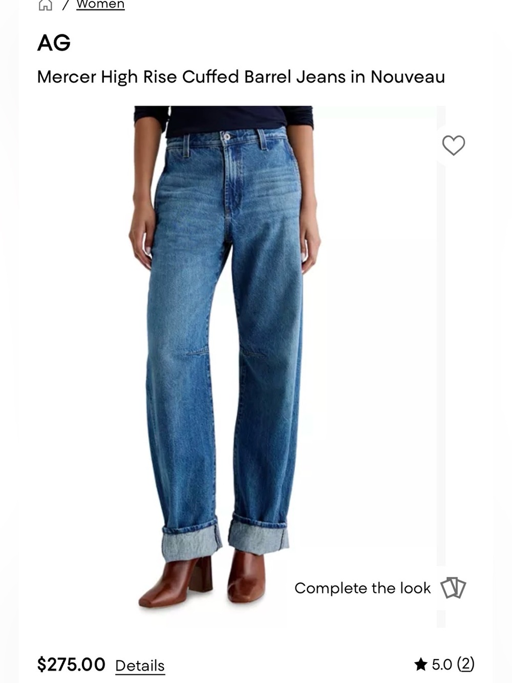AG Mercer cuffed high rise barrel Jean
